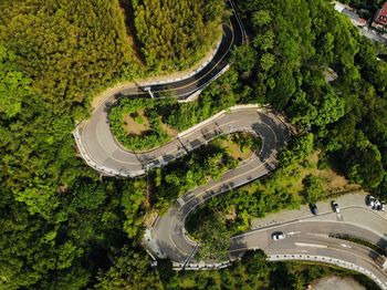 High angle view of highway by street in city