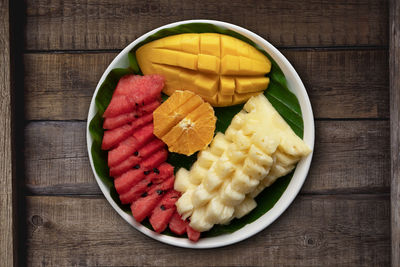 High angle view of breakfast on table
