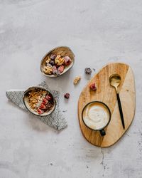 High angle view of breakfast on table