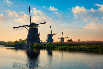 Windmills at kinderdijk in holland. netherlands