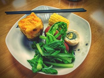 Close-up of food in plate on table