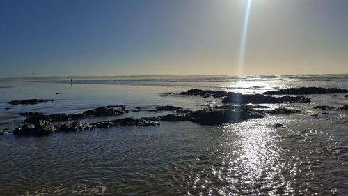 Scenic view of sea against clear sky during sunset