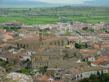 High angle view of buildings in city