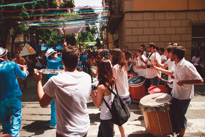 Group of people at street market