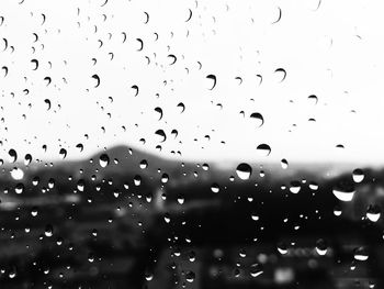 Full frame shot of raindrops on glass window