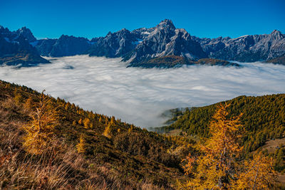 Scenic view of snowcapped mountains against sky