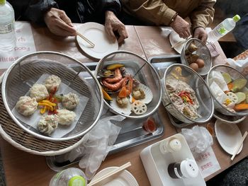 High angle view of food on table