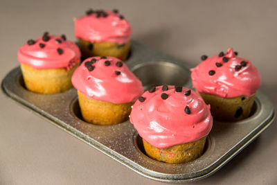 Close-up of cupcakes on table