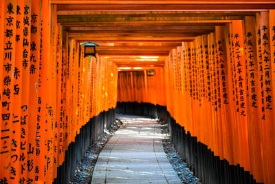 Vermillion gates at the fushimi inari shrine, kyoto, japan