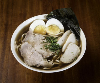 High angle view of food in bowl on table