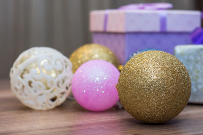 Close-up of christmas present on table