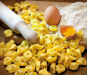 High angle view of raw food on counter in kitchen