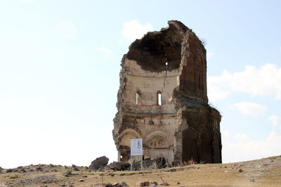 Low angle view of old ruin against sky