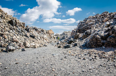 Panoramic shot of rocks on land against sky