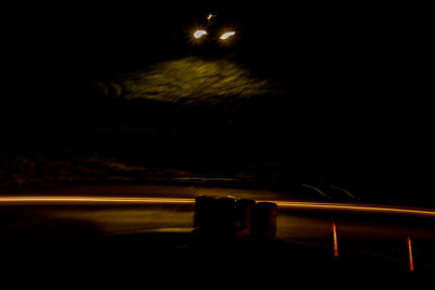 Light trails on road at night