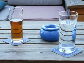 Close-up of beer in glass on table