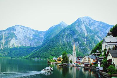 Scenic view of river and mountains