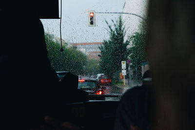 Wet windshield in car