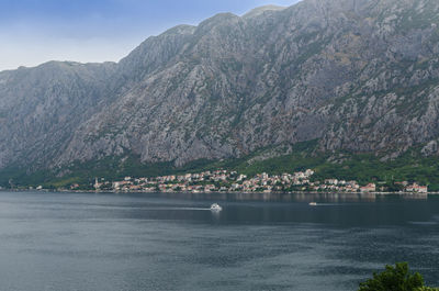 Aerial view to the part of kotor bay and small town of dobrota