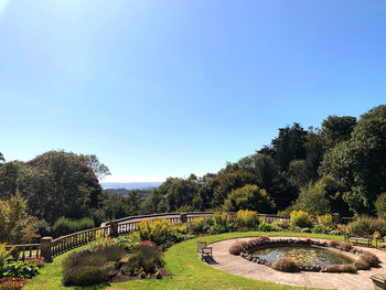 Scenic view of bridge against clear blue sky