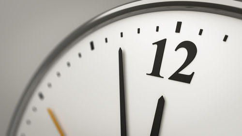 Close-up of clock over white background