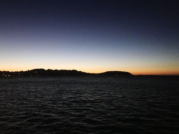 Scenic view of sea against clear sky at sunset