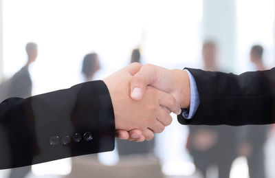 Cropped image of colleagues handshaking in office