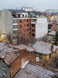 High angle view of buildings in city