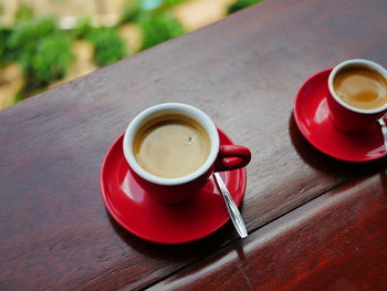 High angle view of coffee on table