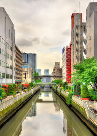 Canal amidst buildings in city against sky