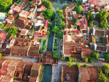 High angle view of buildings in city