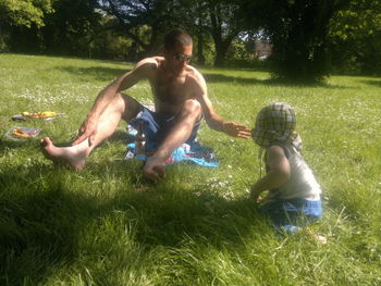 Children playing on field