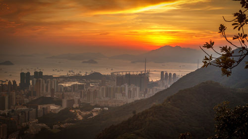 View of cityscape at sunset