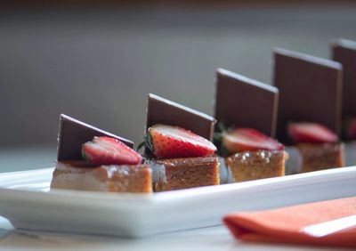 Close-up of cake in plate on table