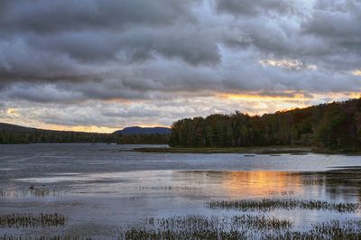 Scenic view of lake against sky during sunset