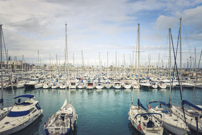 Boats moored in harbor