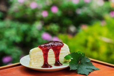 Close-up of dessert on table