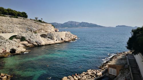 Scenic view of sea against clear sky