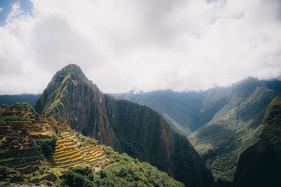 Panoramic view of landscape and mountains against sky