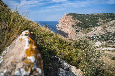 The beautiful view of balaklava mountain coastline close to vasili beach. black sea crimea