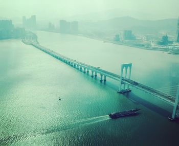 High angle view of city at waterfront