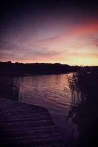 Scenic view of lake against sky at sunset