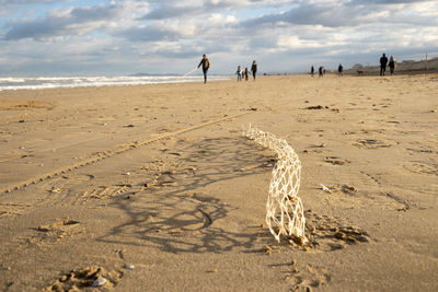 People on beach against sky