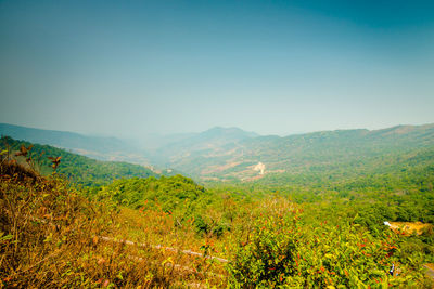 Scenic view of mountains against clear sky