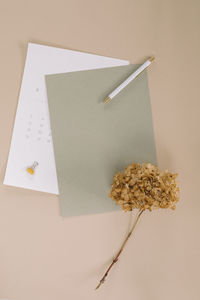 High angle view of pencil on table against white background