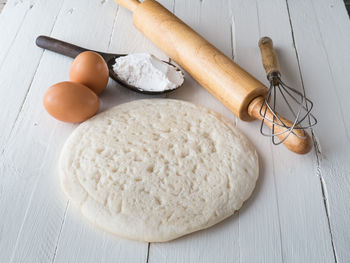 High angle view of eggs in container on table