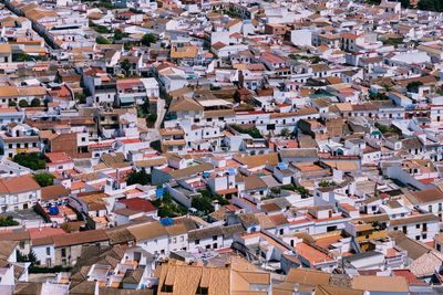 High angle view of buildings in city
