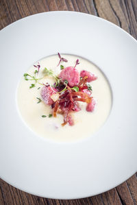 High angle view of food in bowl on table