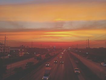 High angle view of highway during sunset