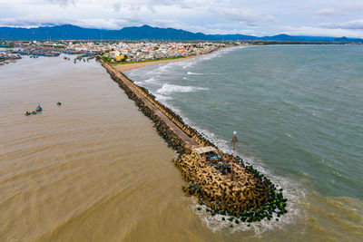 High angle view of beach against sky